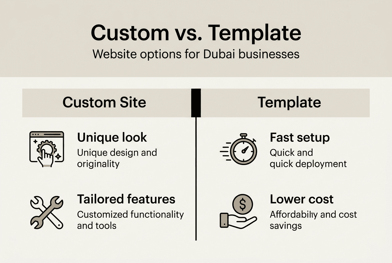 Web Design Dubai 1 Infographic comparing custom and template websites