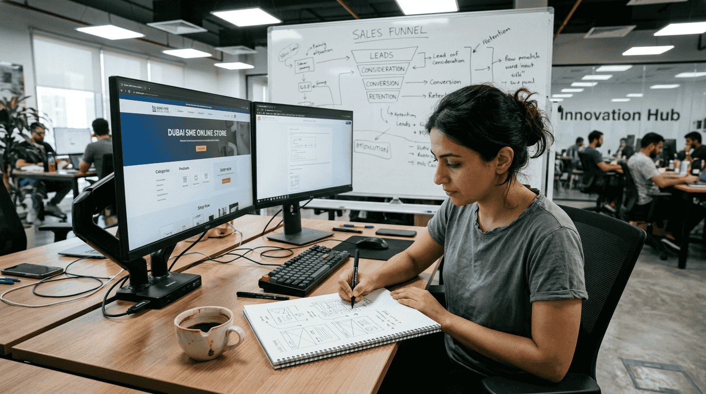 Web Design Dubai 2 Web designer sketching UAE website concept