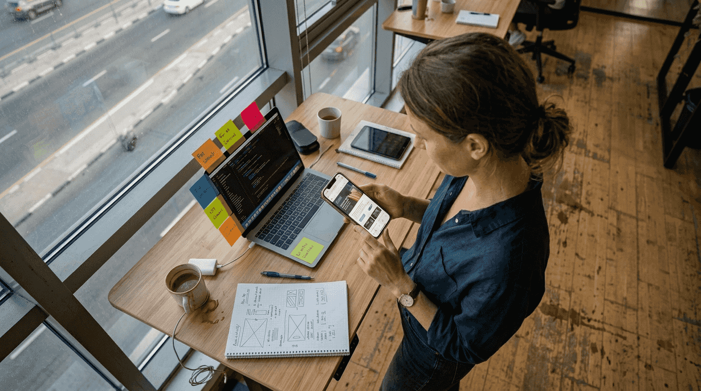 Web Design Dubai 1 UX designer testing mobile Dubai website