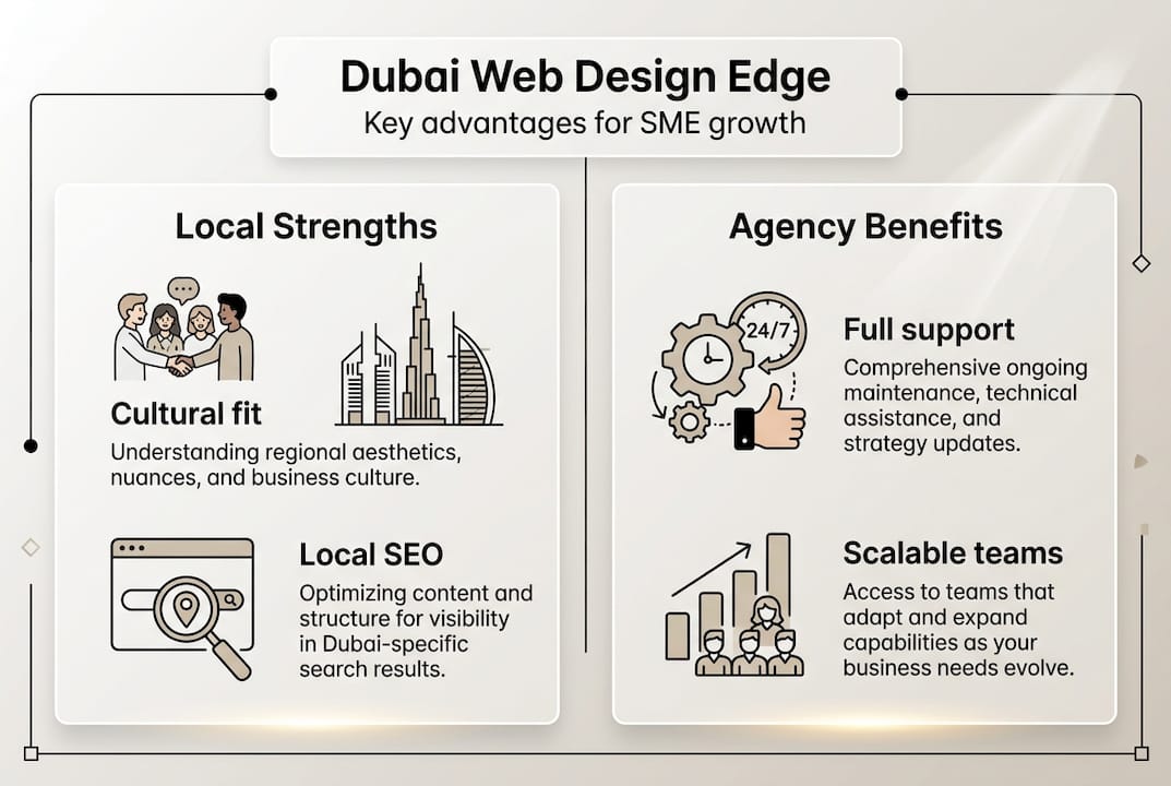 Infographic outlining Dubai web design strengths