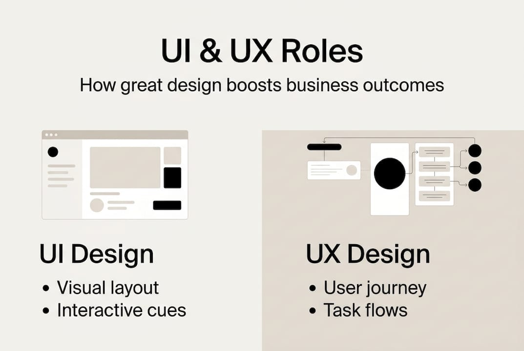 Infographic showing UI and UX roles and benefits