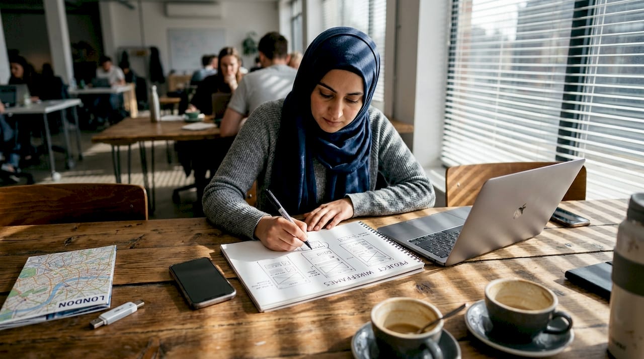 Web Design Dubai 2 Woman drawing website wireframes in workspace