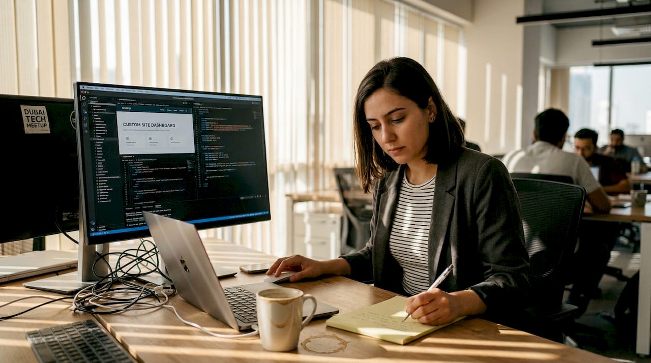 Web Design Dubai 1 Developer reviewing custom website code