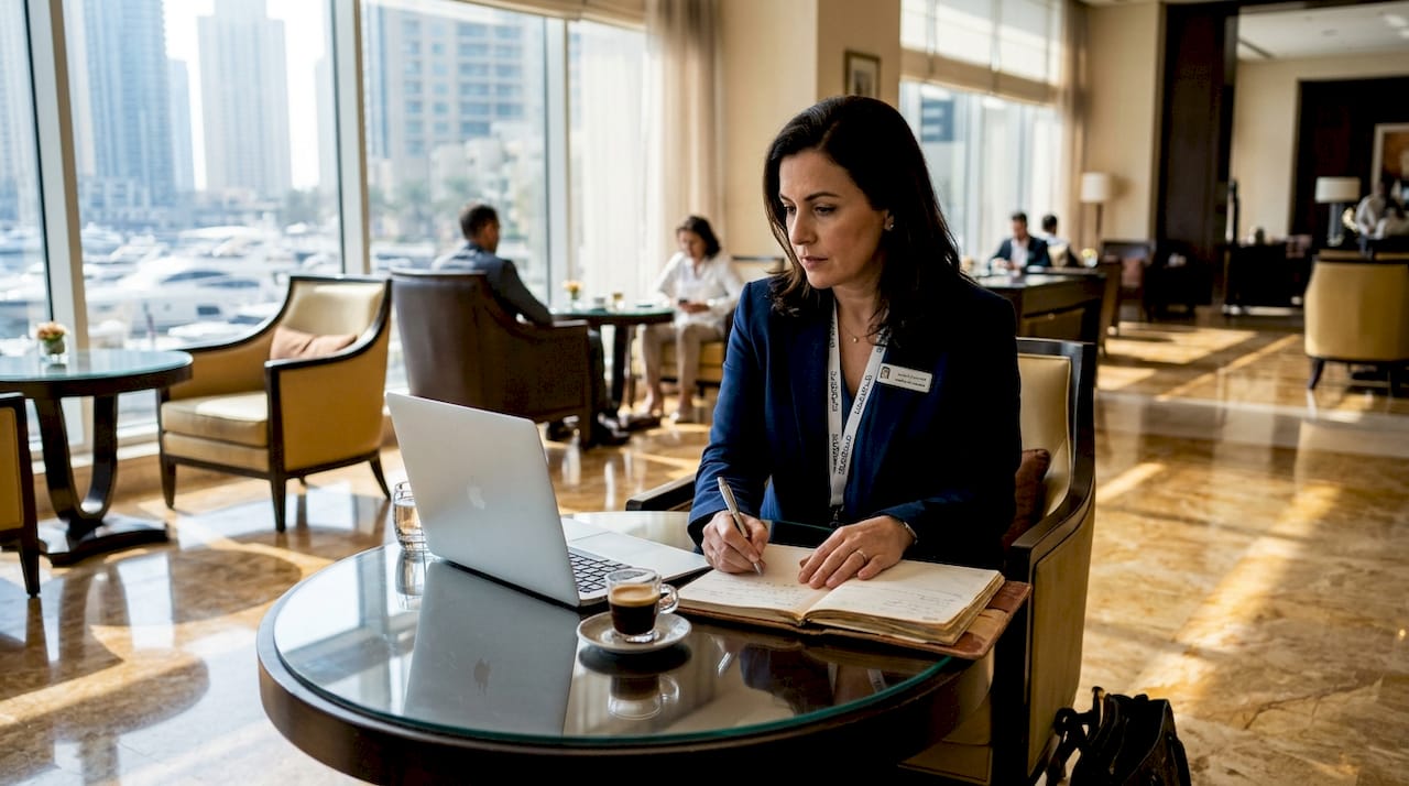 Manager reviewing hotel retail website design