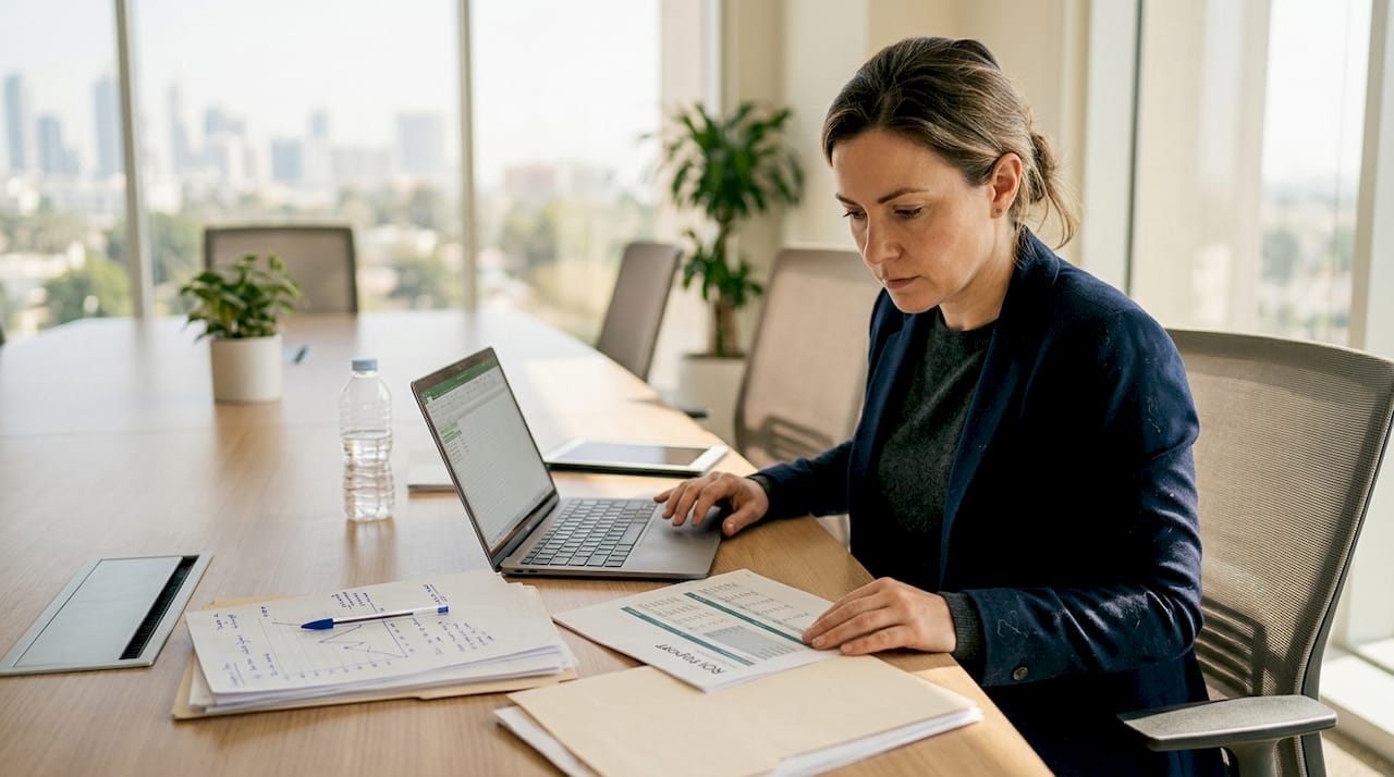 Web Design Dubai 1 Businesswoman checking digital ROI reports