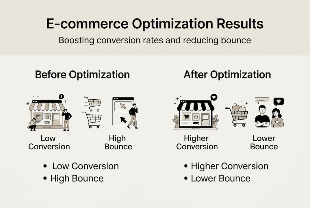 Infographic showing conversion and bounce metrics improvement