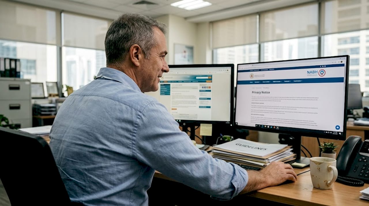 Clinic administrator checks Dubai healthcare website compliance