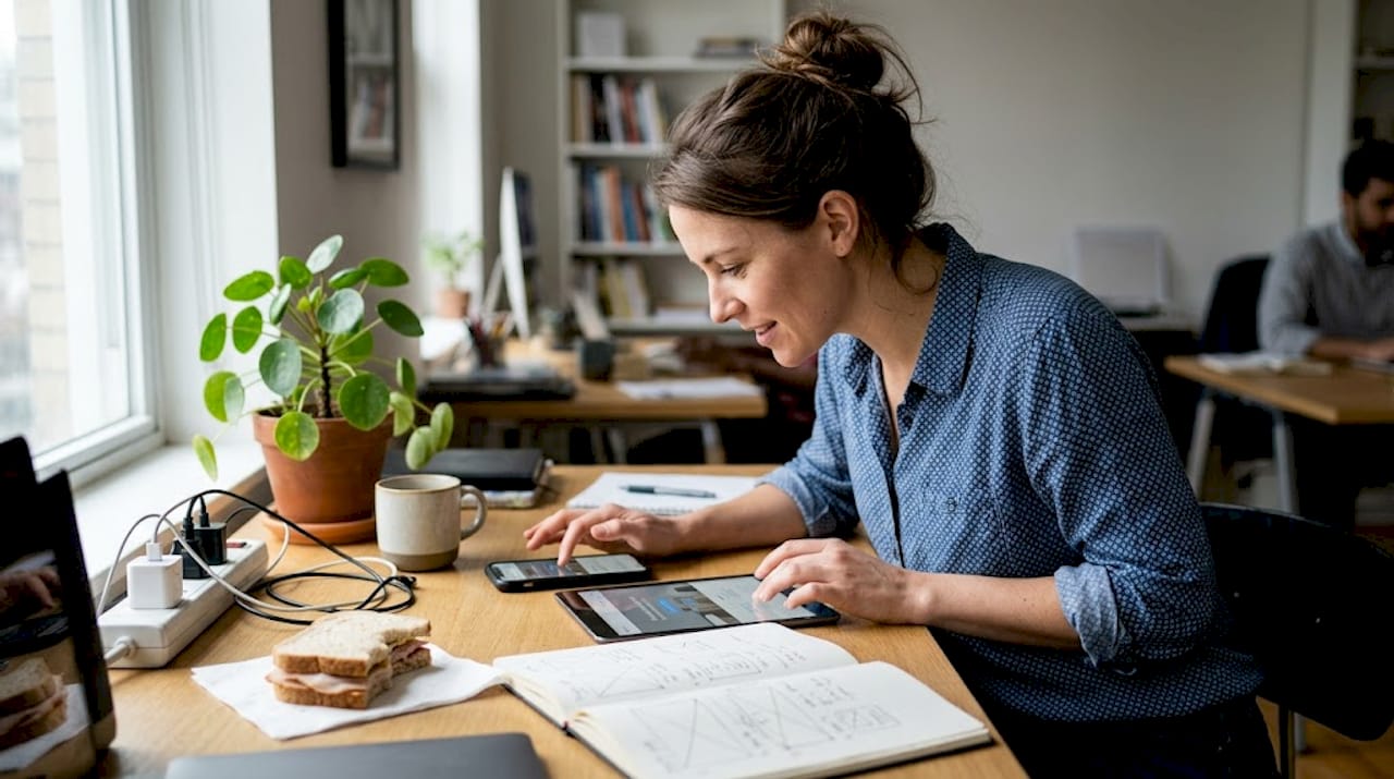 Web designer testing site on mobile devices