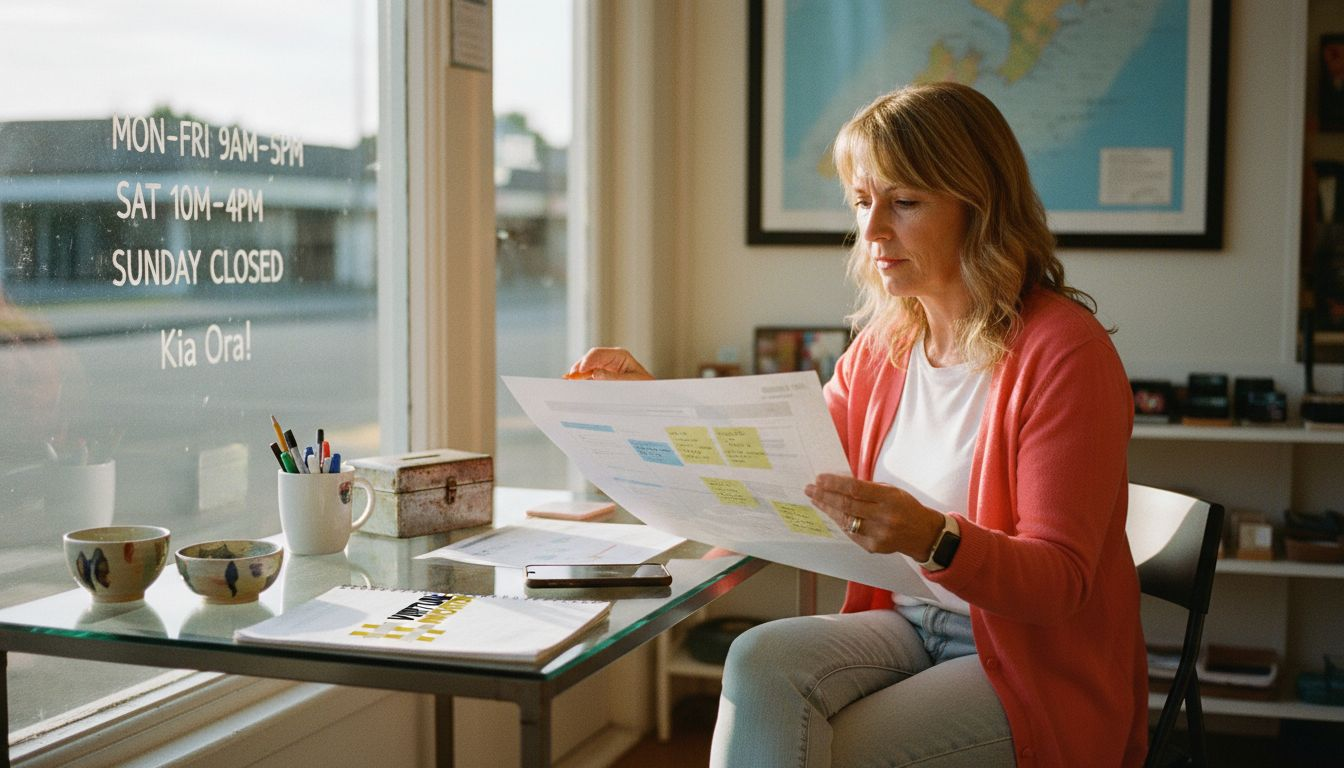 Small business owner reviewing website prototype printout
