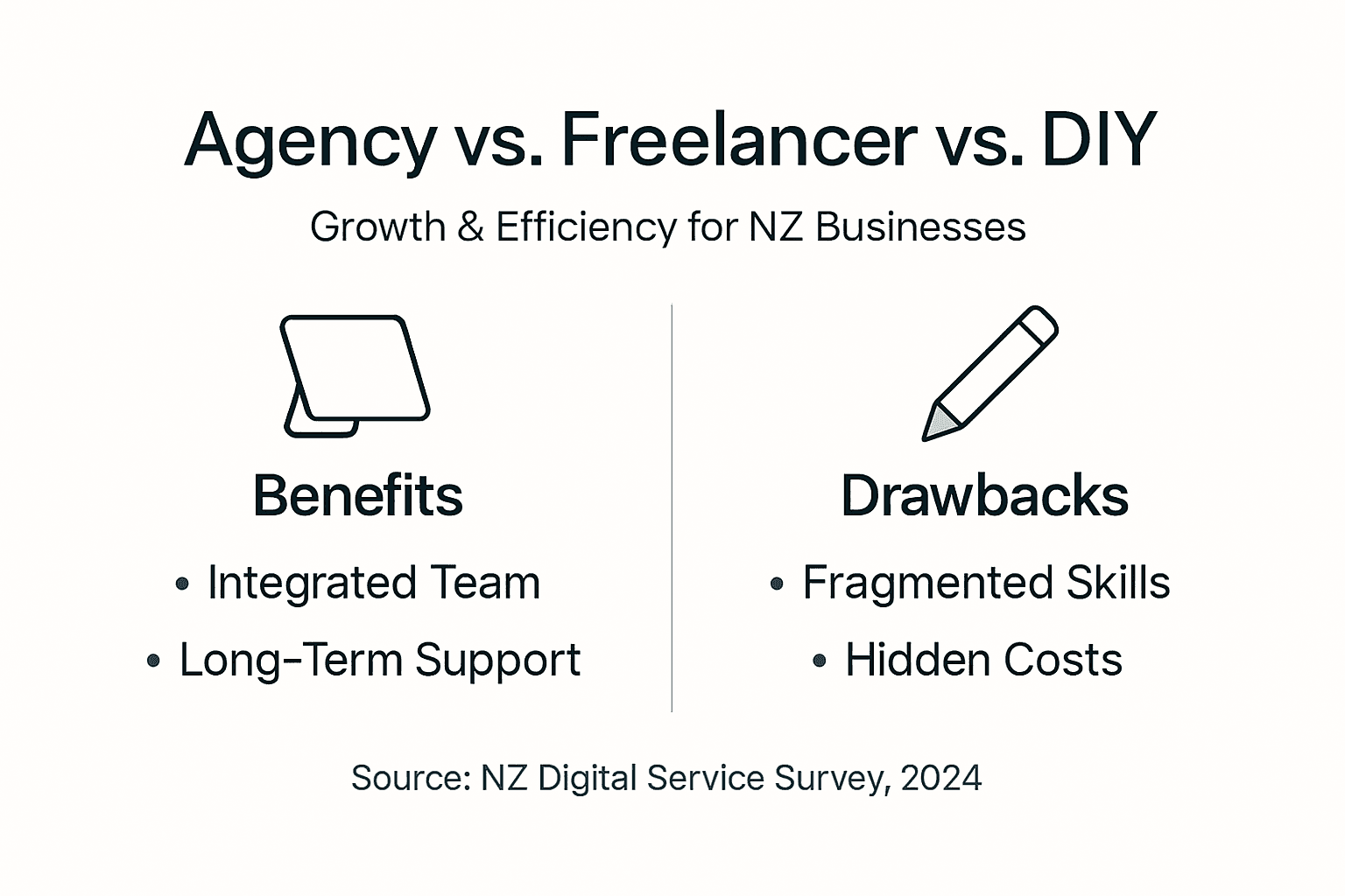 Why Choose a Web Agency in NZ? 35% More Growth & Efficiency 2 Web Design Image Infographic comparing web agency benefits in NZ