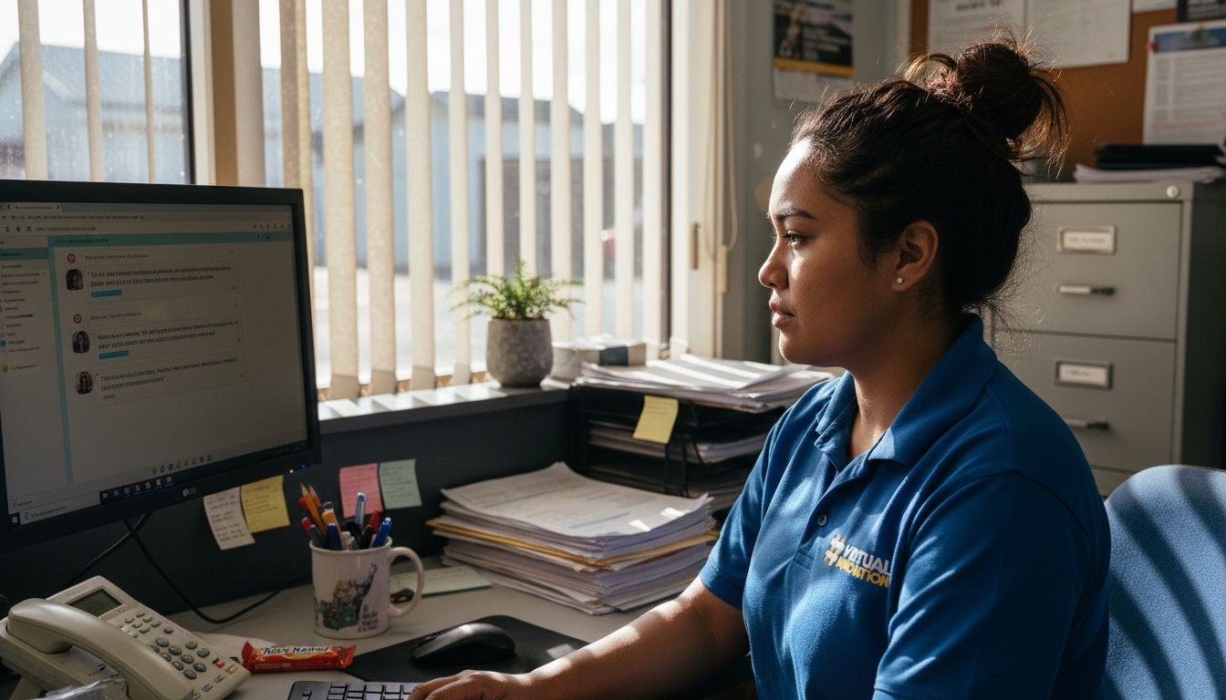 Cost-saving website features for NZ small businesses 1 Web Design Image Receptionist managing live chat in busy office