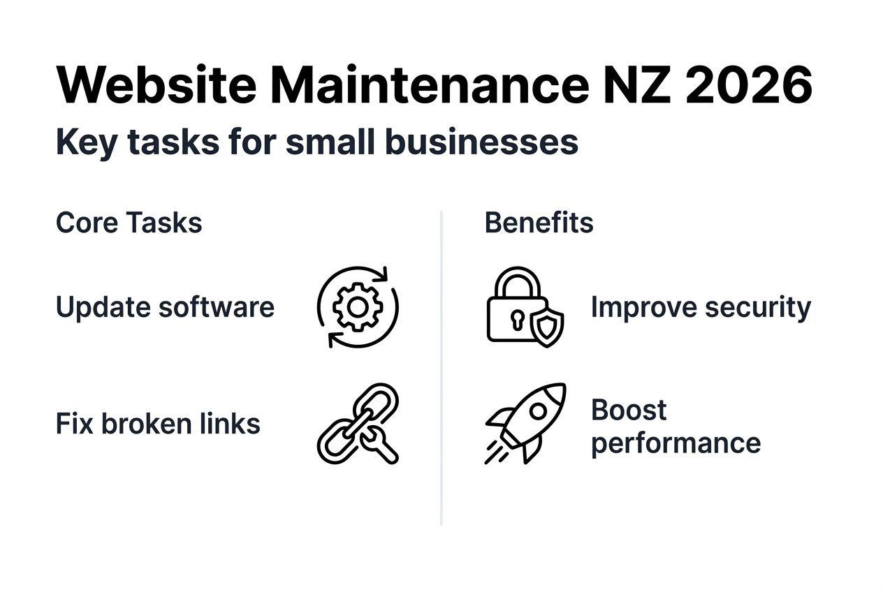 What is website maintenance: guide for NZ small businesses 2026 2 Web Design Image Infographic of website maintenance tasks and benefits