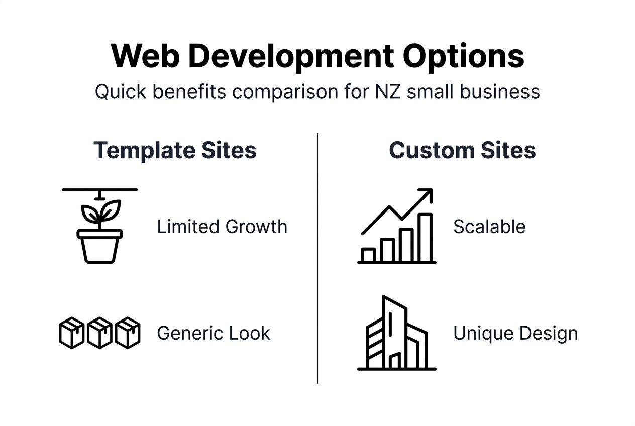 Custom web development for NZ small businesses: benefits 2 Web Design Image Infographic comparing custom and template site features