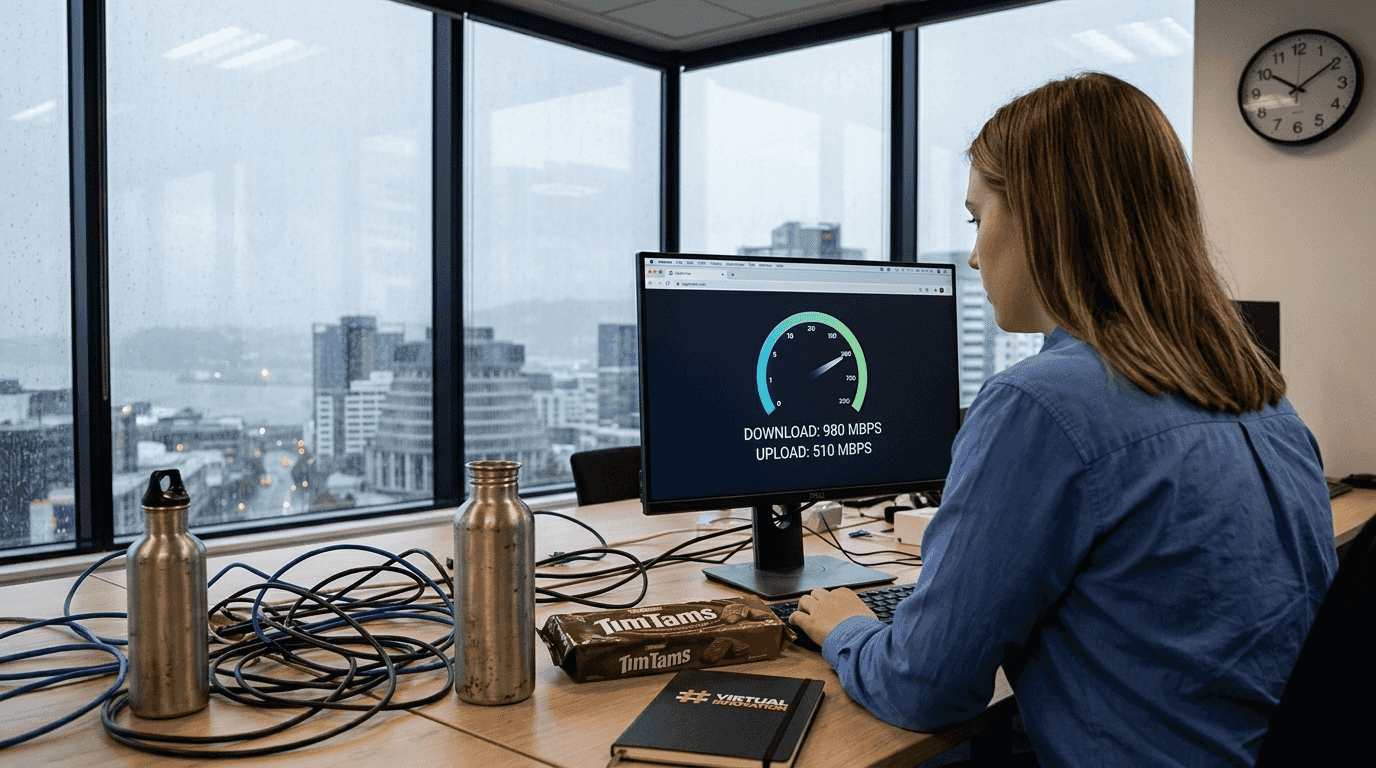 Essential website features for NZ service businesses 2026 1 Web Design Image Office worker checking website loading speed test