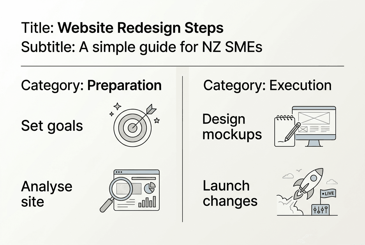 Master the website redesign process: guide for NZ SMEs 2 Web Design Image Infographic summarizing website redesign process