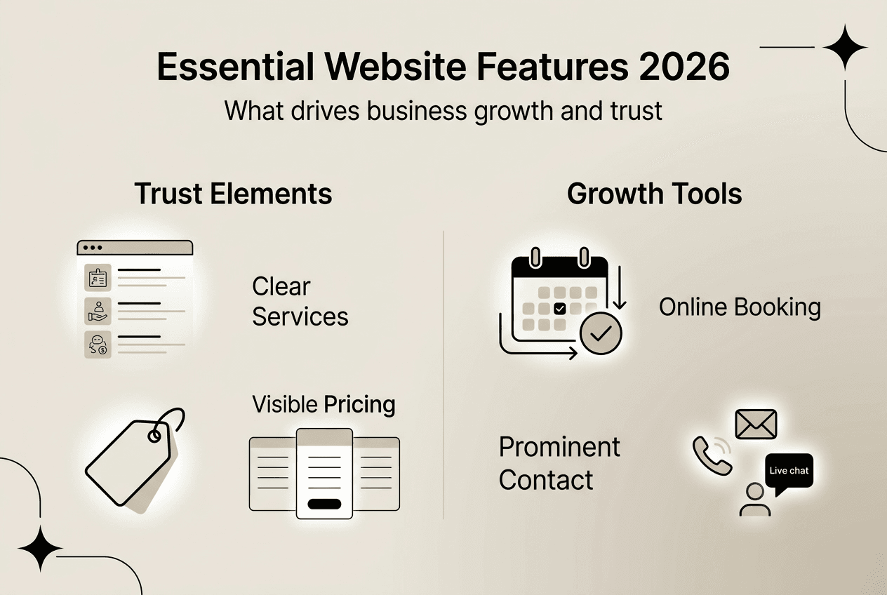 Why service businesses need websites in 2026 1 Web Design Image Infographic essential website features 2026