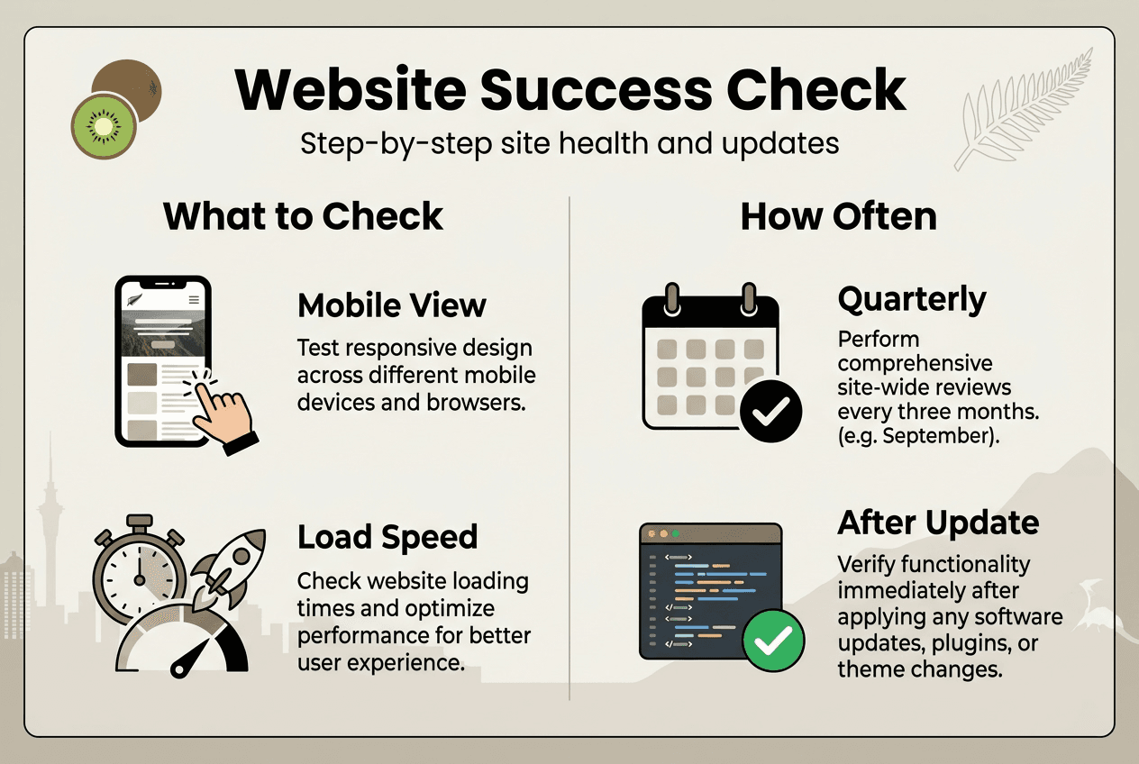 How to build a business website in New Zealand in 2026 2 Web Design Image Infographic for website health checks and updates