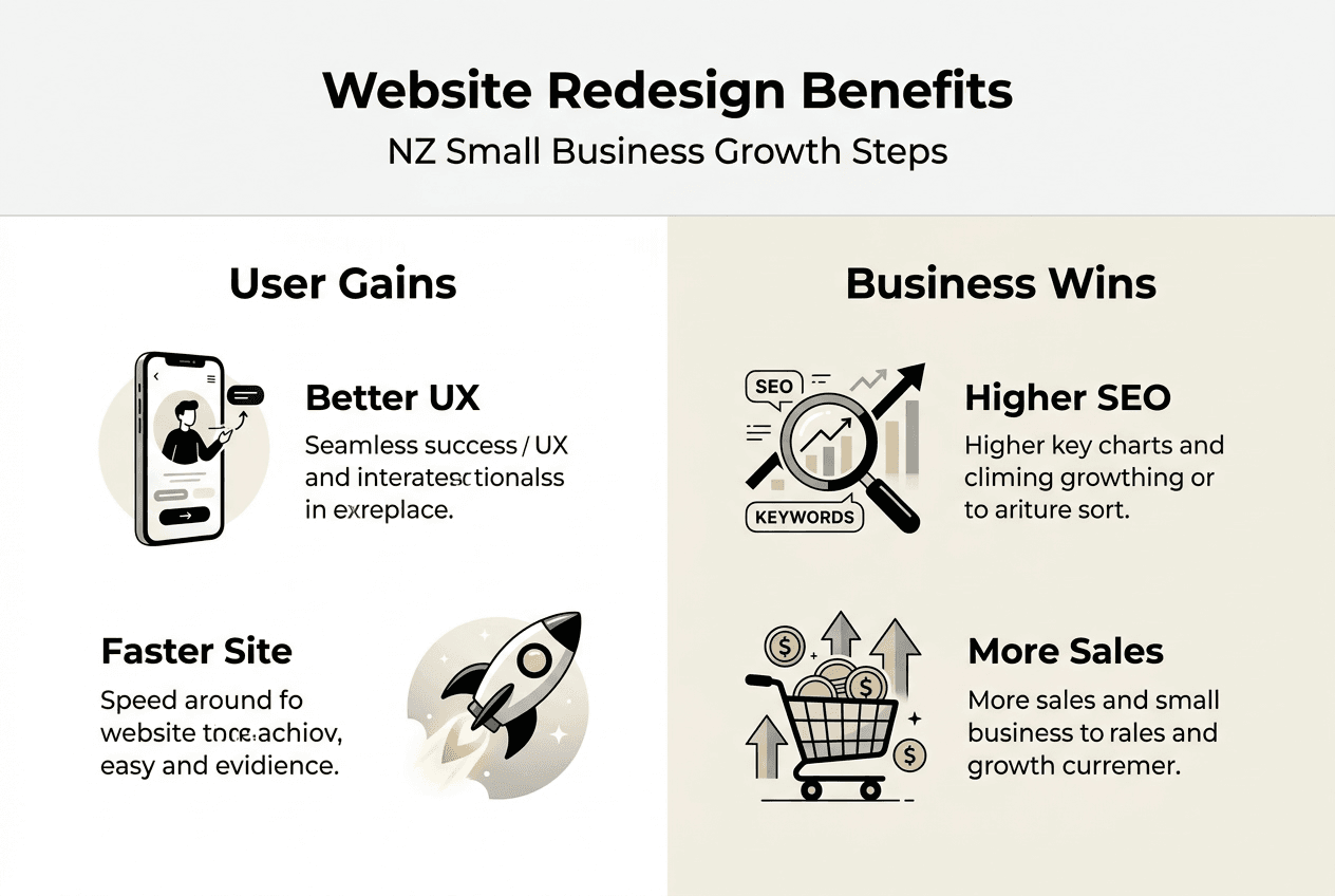 Why website redesign is needed for NZ small business growth 2 Web Design Image Infographic showing redesign benefits for NZ business