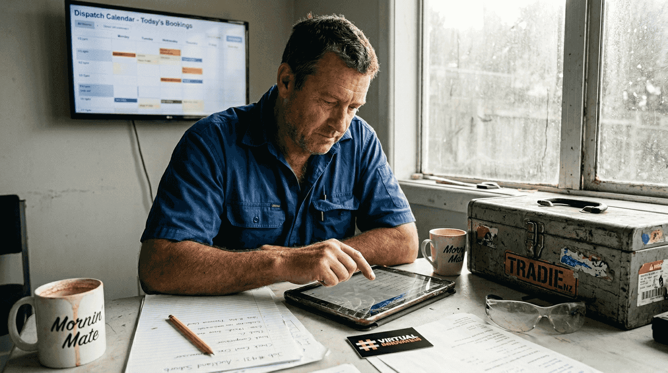 What is web app development: NZ small business guide 2026 1 Web Design Image Service manager uses job app in workshop setting