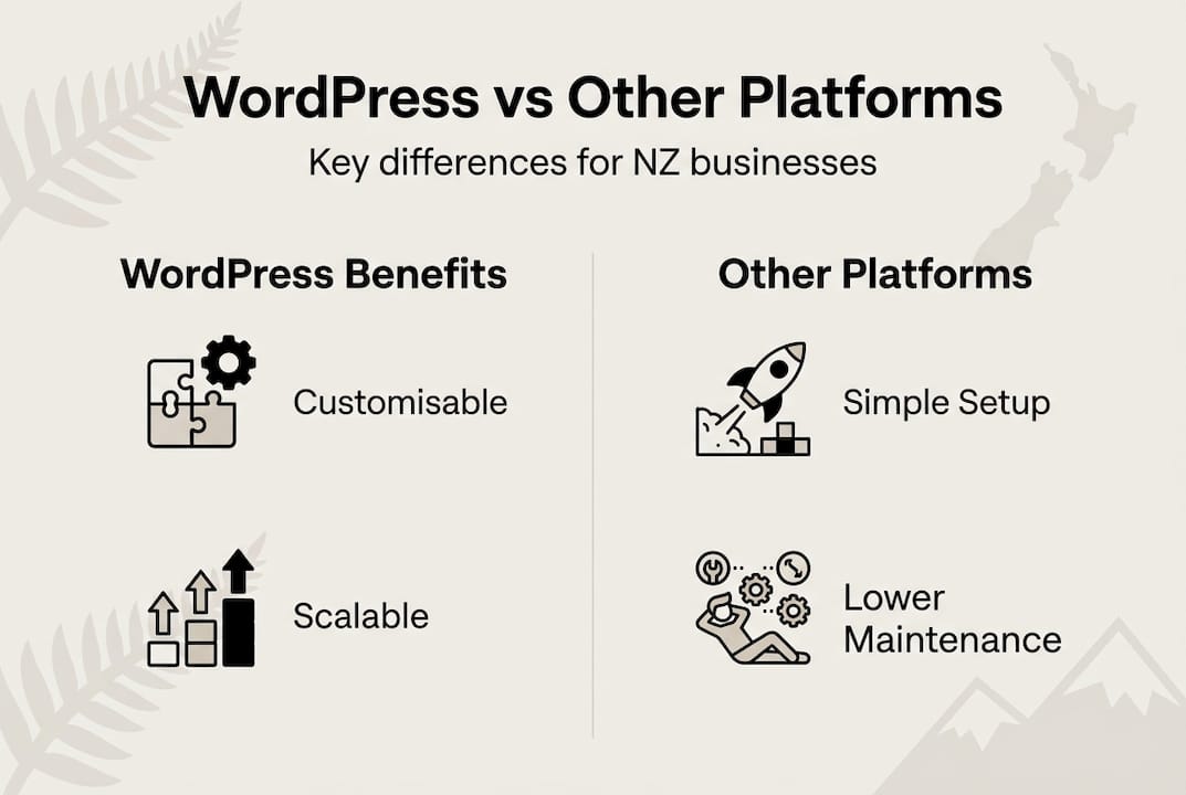 Why opt for WordPress: a smart website choice for NZ businesses 2 Web Design Image Infographic about WordPress platform comparison