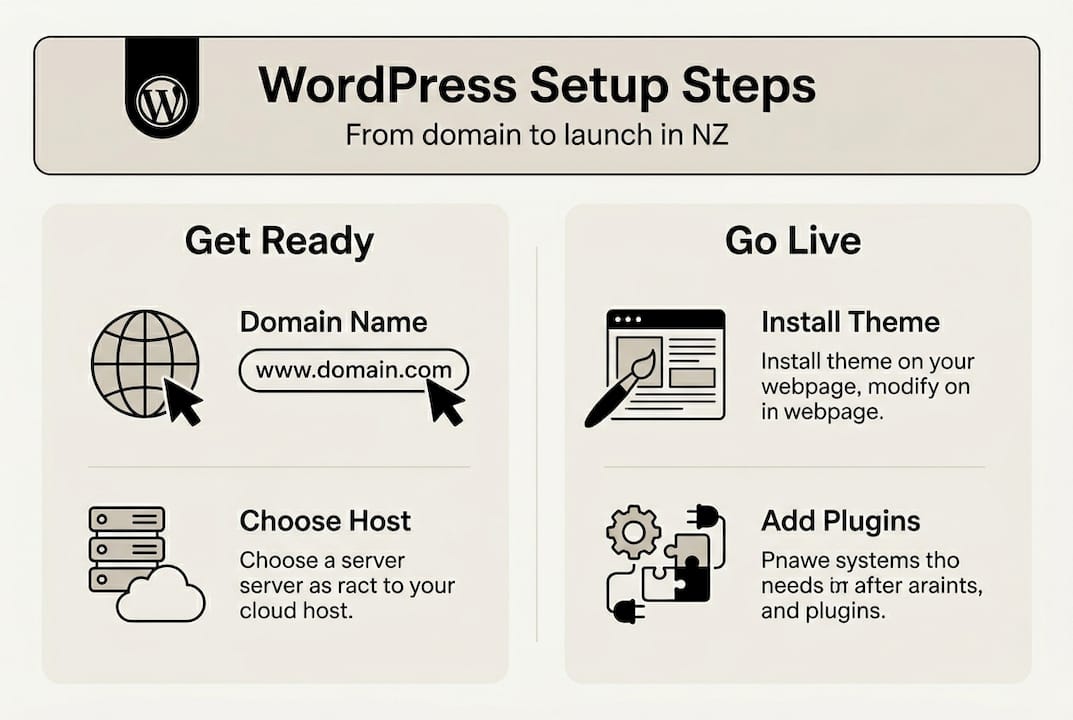 WordPress setup step by step: a clear guide for NZ businesses 2 Web Design Image WordPress setup steps infographic overview
