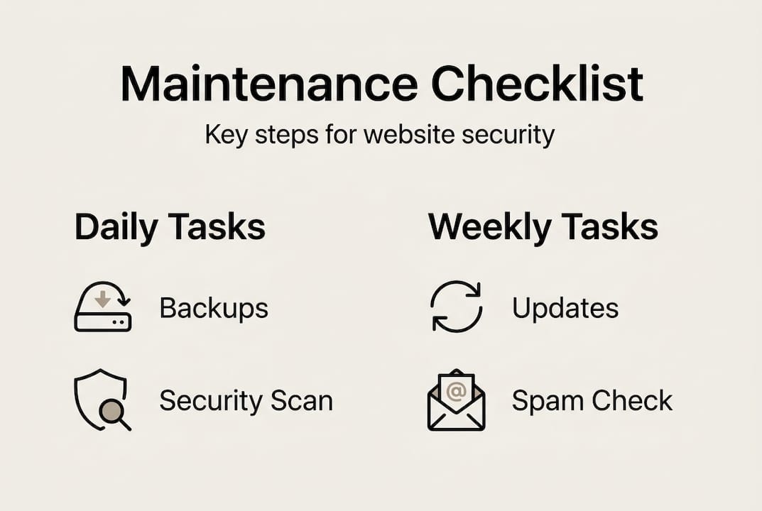 Website maintenance checklist: keep your site secure 1 Web Design Image Infographic showing website maintenance steps