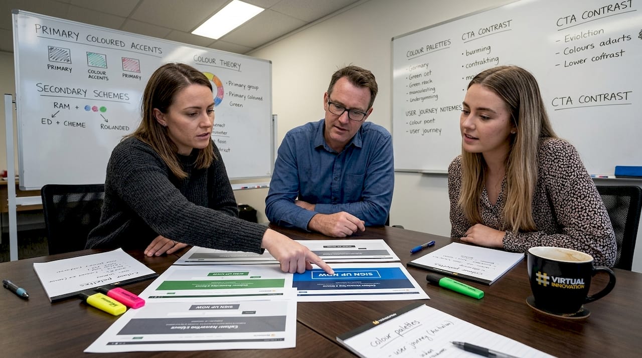 Colour in web design: boost trust and conversions 1 Web Design Image Colleagues review website mockups color choices