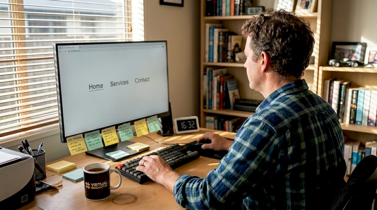 Web designer reviewing website menu labels