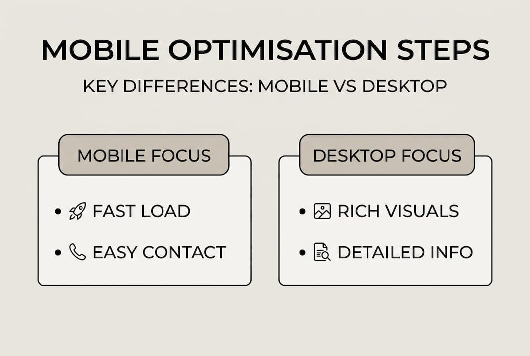 How to optimise your website for mobile and drive more clients 2 Web Design Image Infographic compares mobile and desktop optimisation