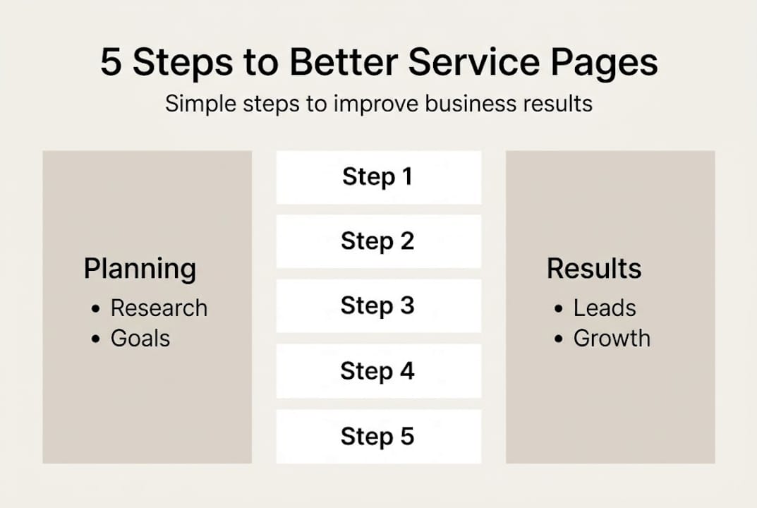 How to create service pages that boost your business: 5 steps 2 Web Design Image Infographic showing 5 steps for service page creation