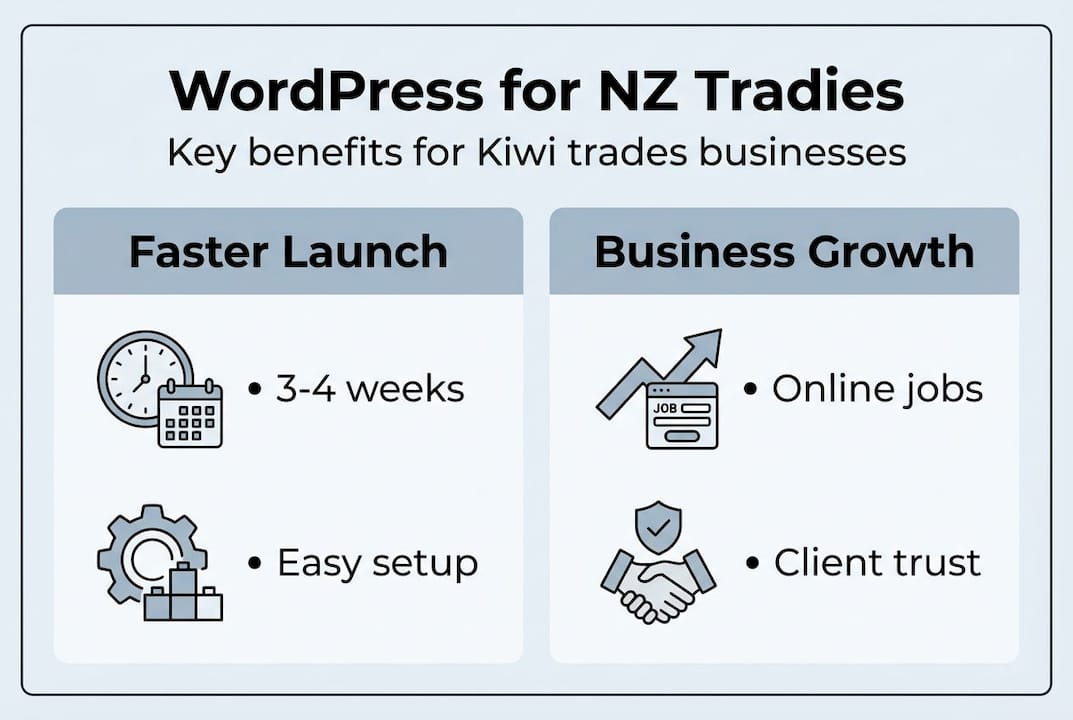 How WordPress helps NZ tradies grow their business online 2 Web Design Image Infographic of WordPress benefits for tradespeople