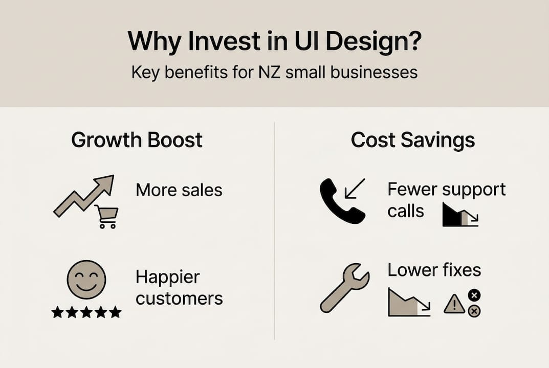 Why invest in UI design? Boost growth for your NZ business 2 Web Design Image Infographic of UI design benefits and cost savings