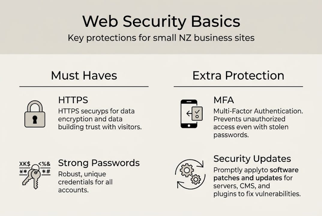 Web security for NZ small businesses: protect yours now 1 Web Design Image Infographic displaying web security basics