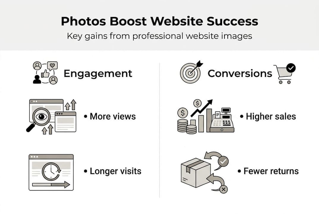 Why professional photos boost your website by 45% 2 Web Design Image Infographic: professional photos improve engagement and sales