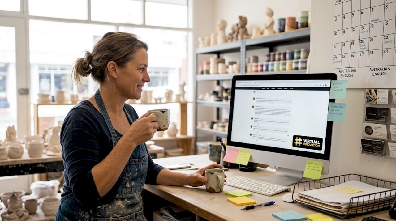 Boost your NZ small business with strategic blogging 1 Web Design Image Pottery business owner reads customer feedback