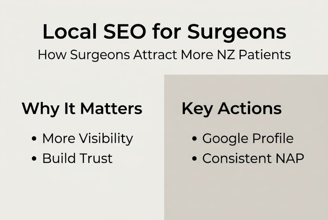 Why local SEO is vital for surgeons: attract more NZ patients 2 Web Design Image Infographic on key local SEO actions for surgeons