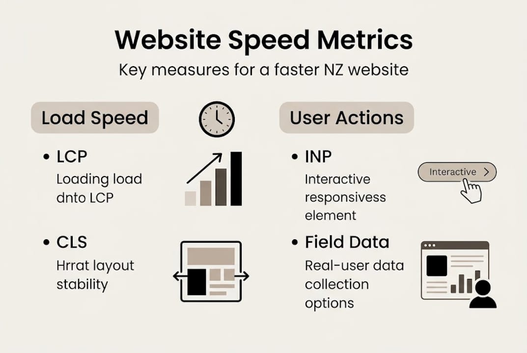 Boost website speed: A step-by-step guide for NZ businesses 1 Web Design Image Infographic website speed key metrics
