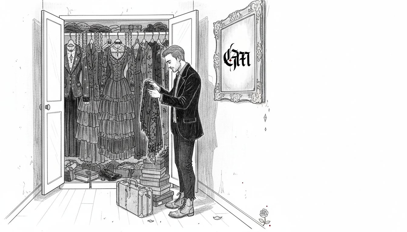 Man sorting gothic wardrobe statement pieces