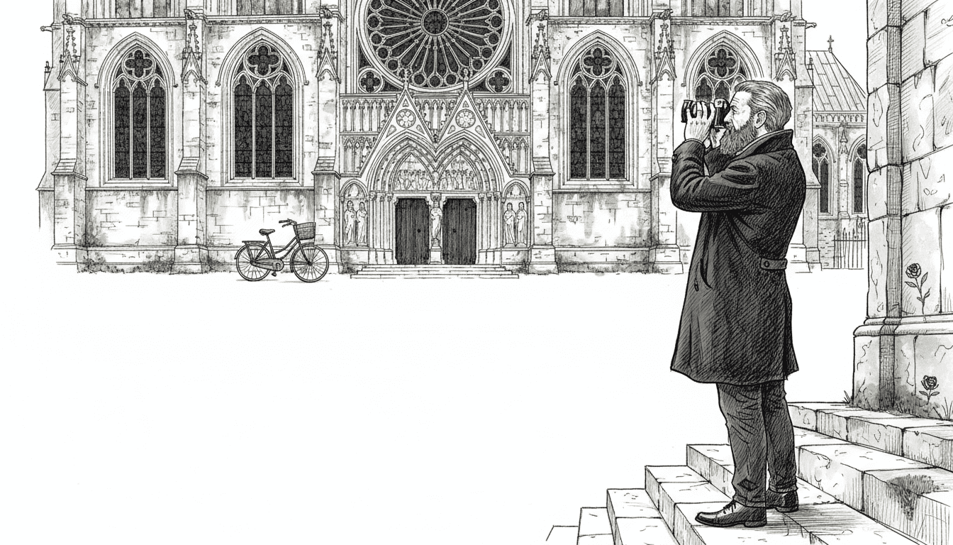 Man photographing Gothic cathedral architecture