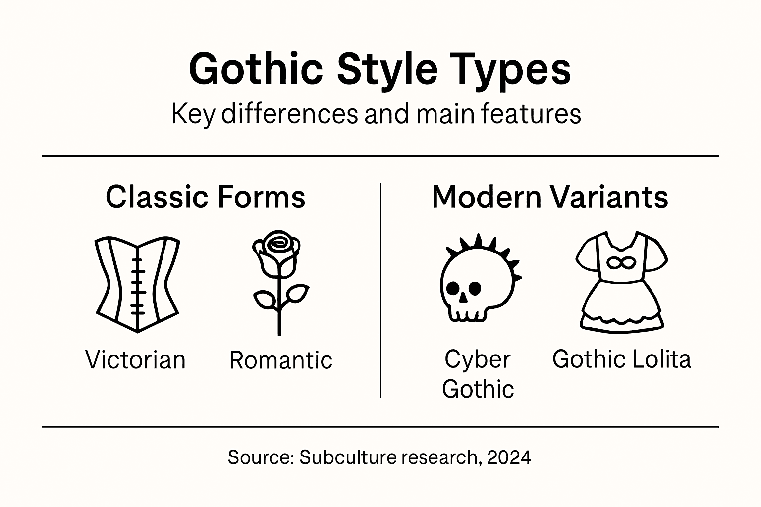 Infographic listing Gothic style types and variants