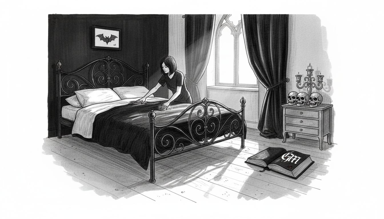 Modern goth bedroom with decorative details