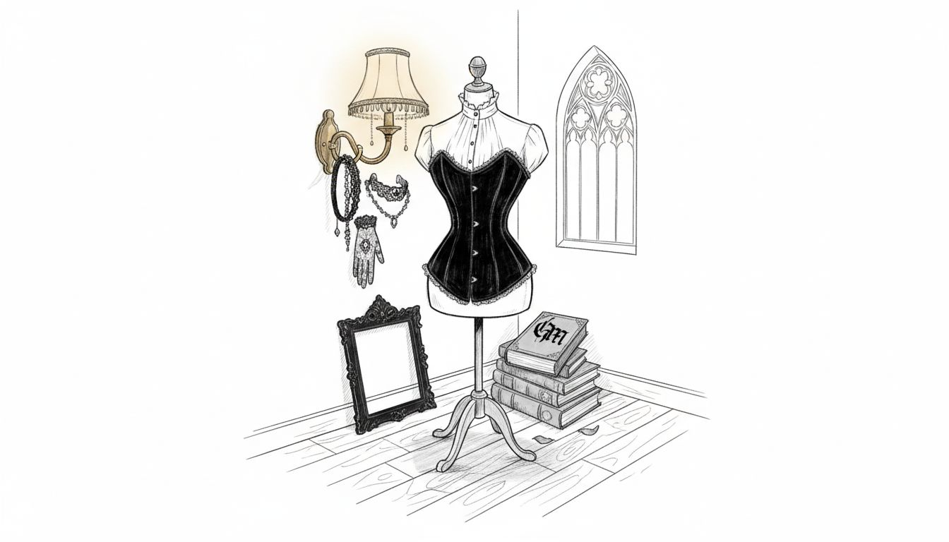 Victorian corset styled on boutique mannequin
