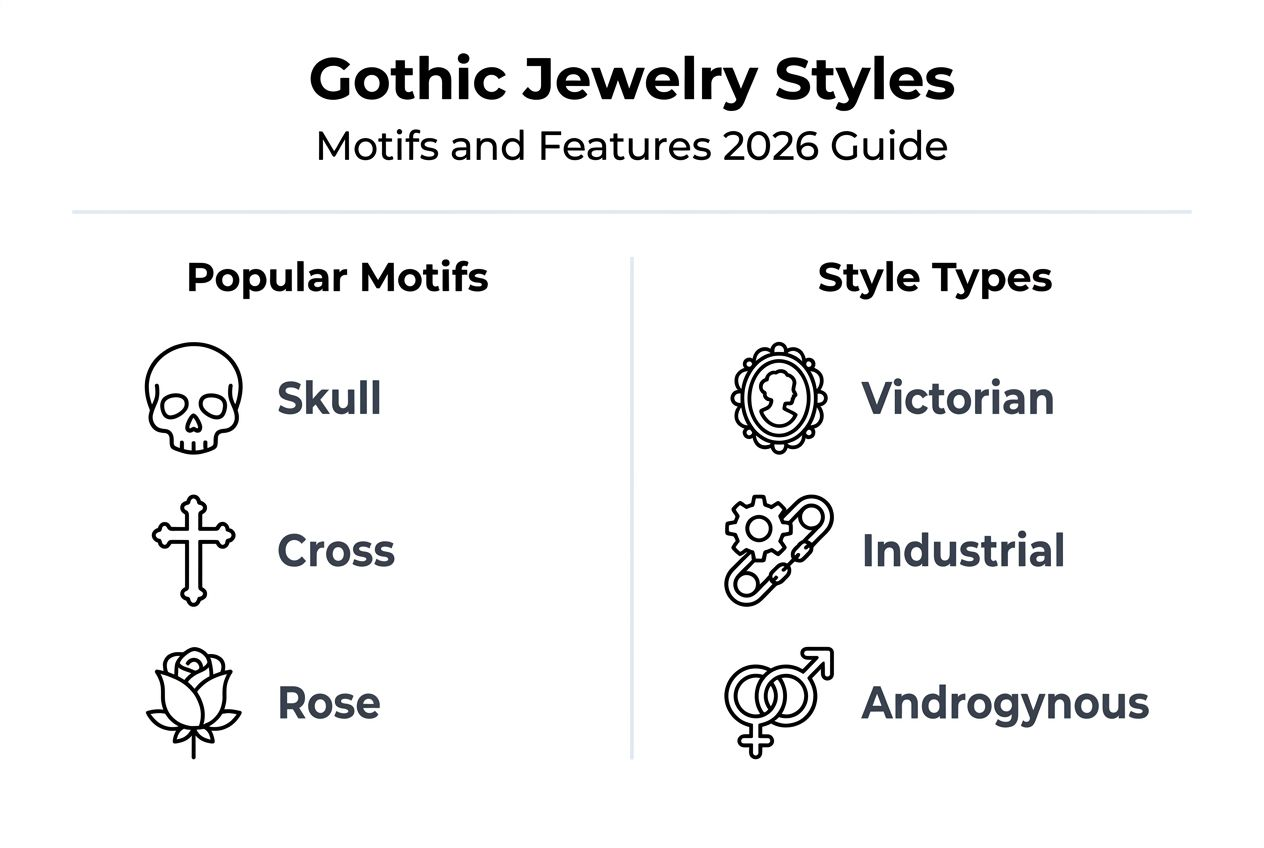 Infographic showing gothic jewelry motifs and styles