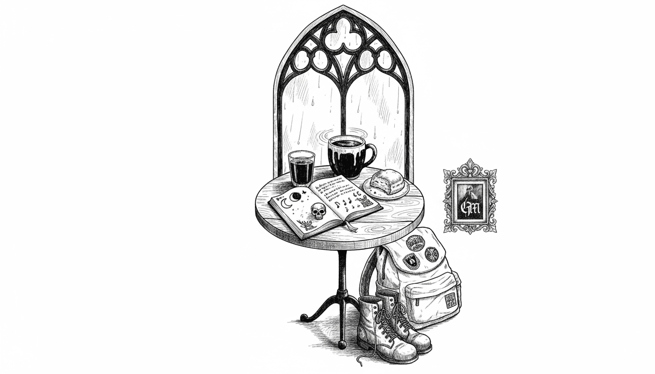 Youth with skull ring at café table