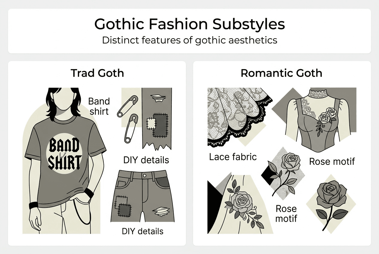 Infographic showing gothic substyle key differences