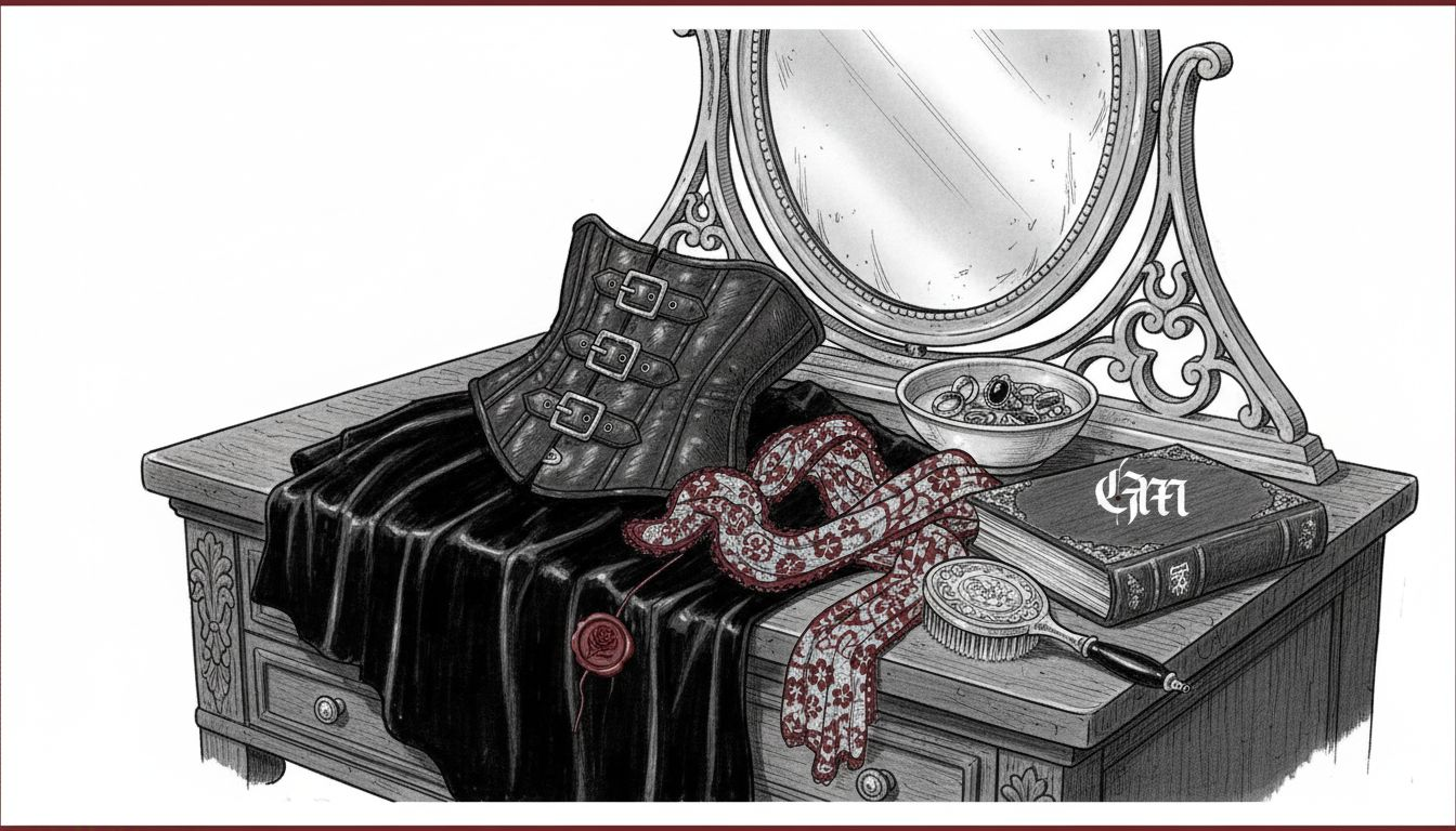 Close-up of velvet, leather, lace goth fabrics