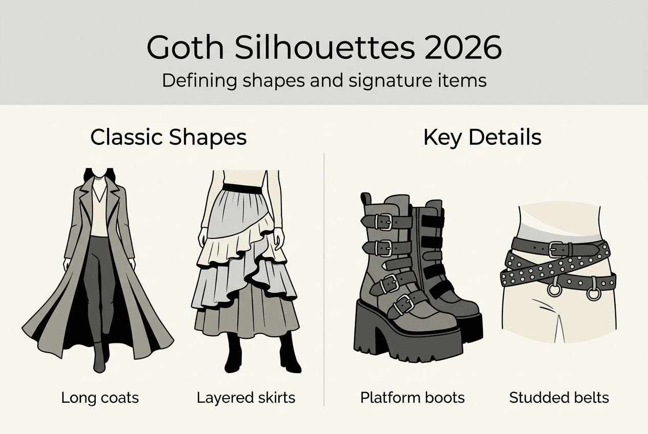Infographic of goth silhouettes and key details