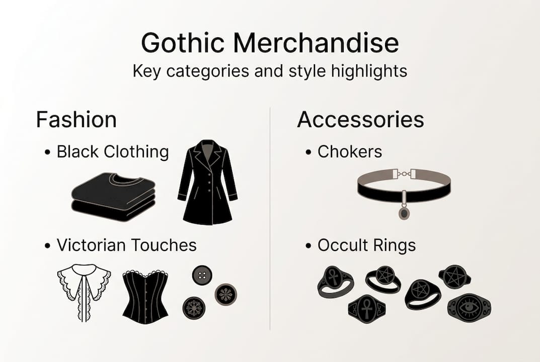 Infographic of gothic merchandise categories and styles