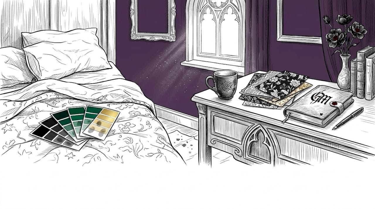 Person choosing gothic wall color swatches