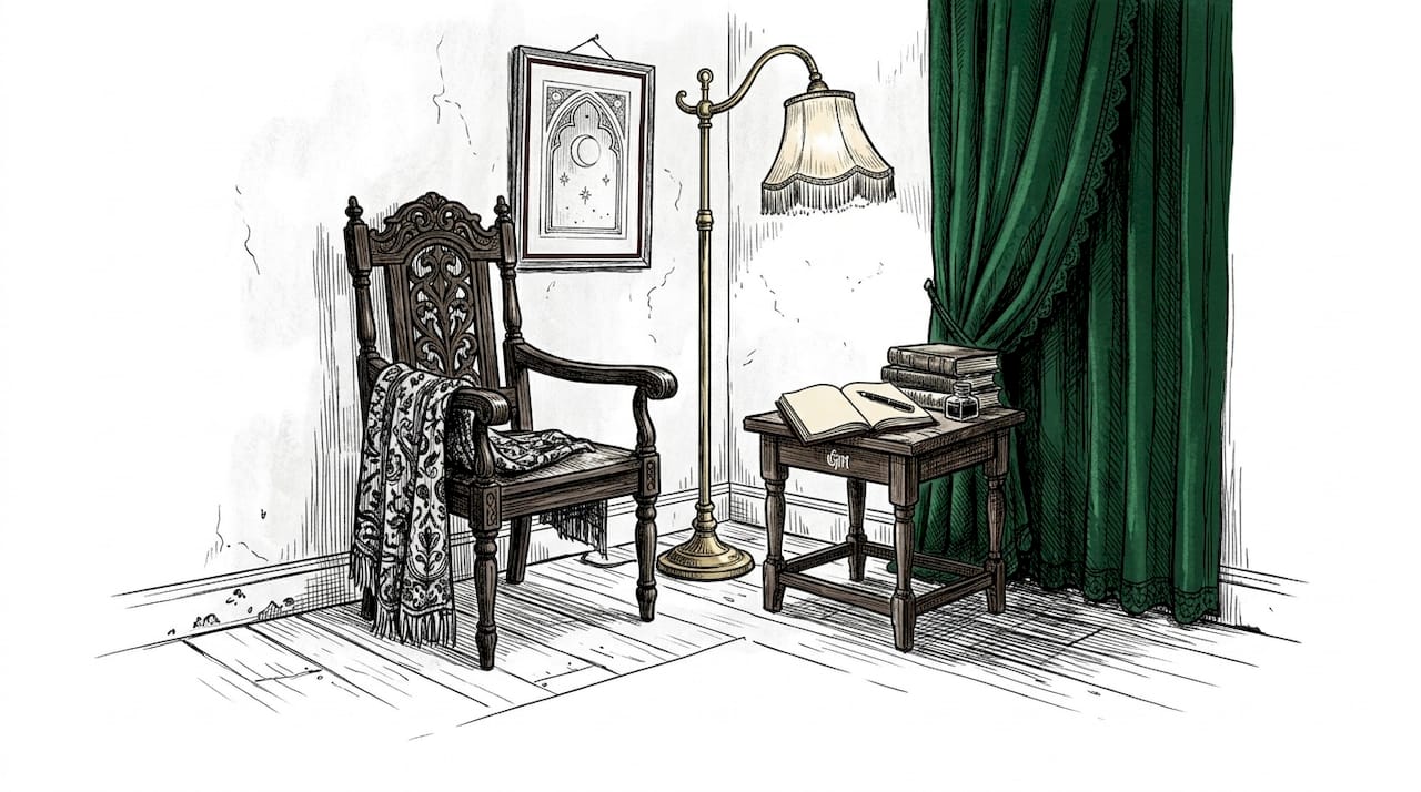 Cozy gothic corner with vintage lamp and decor